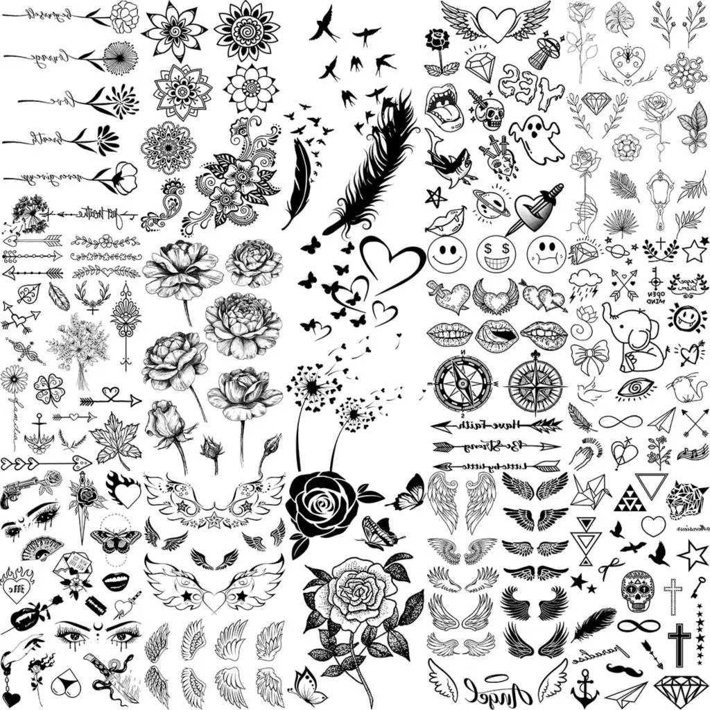 Временные татуировки с черным одуванчиком розами цветами для женщин девочек