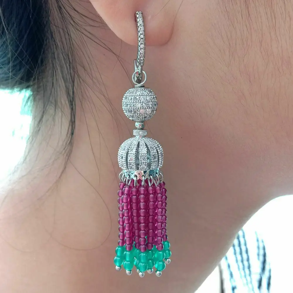 

Round Red Garnet Green Cz Pave lever back Gems Stone Earrings