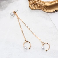 2021 new design personality pearl earbone clip tassel chain hanging female ear buckle earring