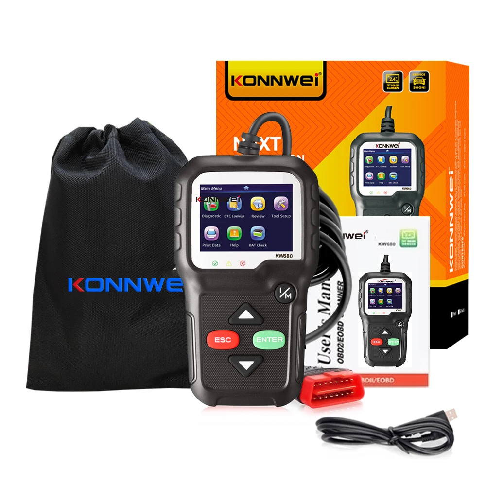 konnwei russian code reader odb2 kw680 car diagnostic tool obdii obd2 auto scanner engine check led display built in speaker free global shipping