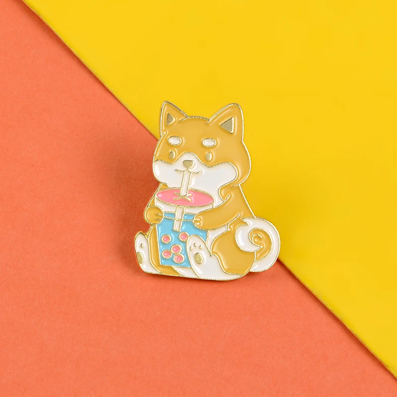 Эмалированные булавки Akita dog Значки для напитков молока чая собаки желтые Броши с