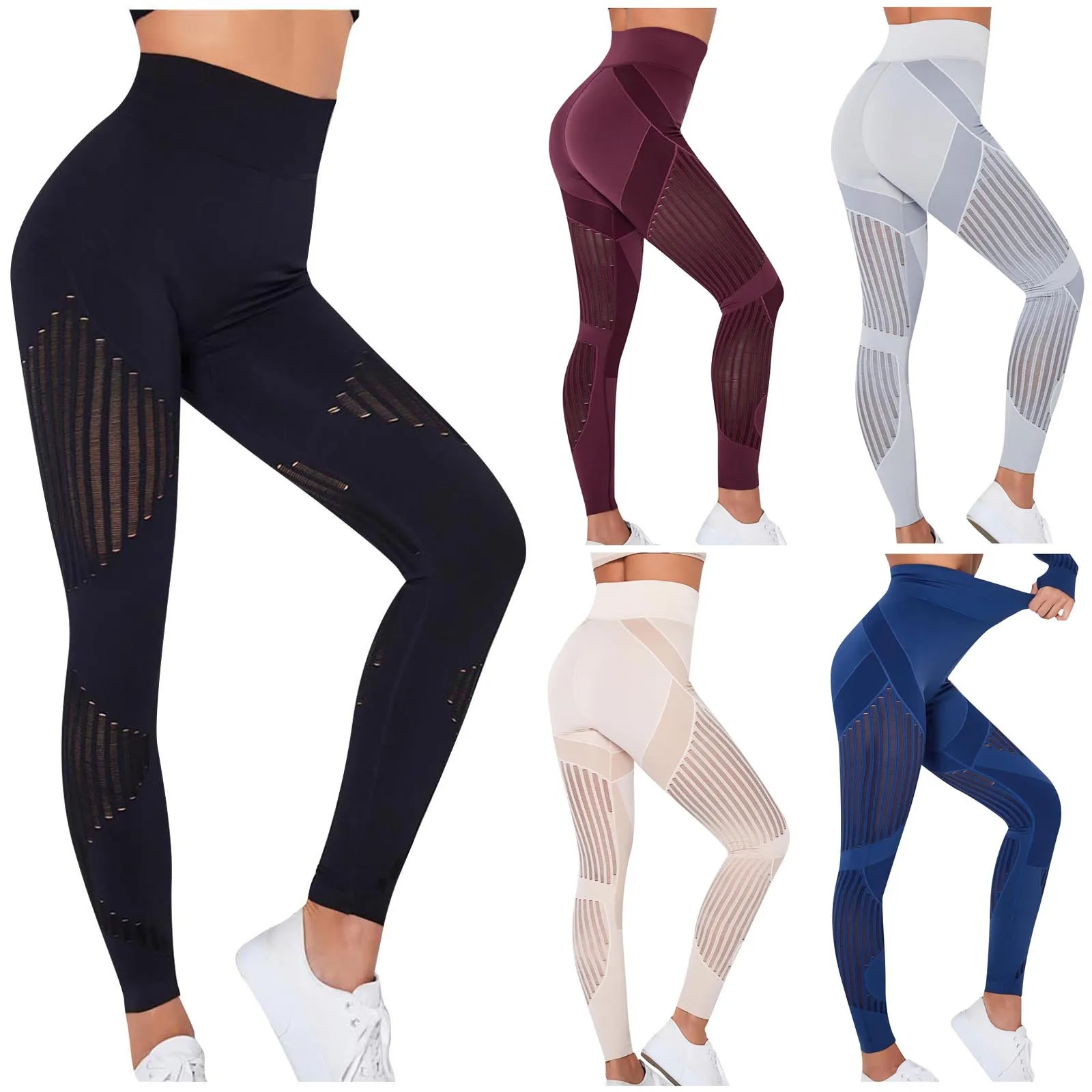 

Women's jacquard hip-lifting sports fitness running high-waist yoga pants Women's sexy solid color high-waist sports pants