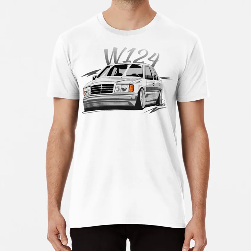 Белый W124 низкая стильная футболка w124 w 124 w124 подарок w124 энтузиаст w124 тюнинг w124 любовник mercedes w124 mercedes w 124 mercedes - Цвет: Белый