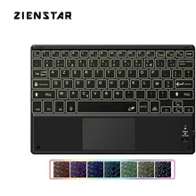 Zienstar AZERTY French Rechargeable Bluetooth 3.0 Keyboard with LED Backlit and Touchpad for Phone,Tablet  Android, Windows,IOS
