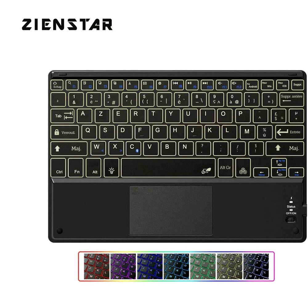 Zienstar AZERTY французский Перезаряжаемые Bluetooth 3 0 клавиатура с светодиодный