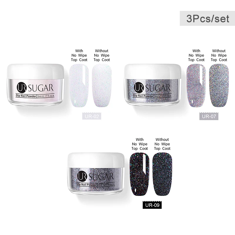 3pcs set4 UR SUGAR 6 шт. голографическая пудра для ногтей набор градиентных лазерных сахаров Dip лак для ногтей порошок пигмент украшения для ногтей - Цвет: 3pcs set4