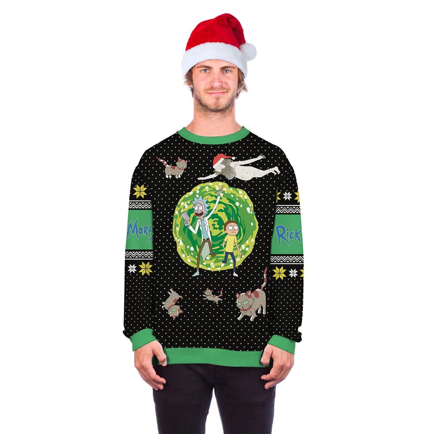 Унисекс мультфильм 3D печать Уродливый Рождественский свитер круглый вырез пара