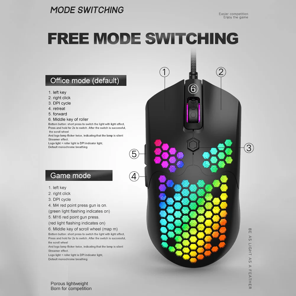 Проводная игровая мышь оптические компьютерные мыши RGB ячеистая поверхность 7