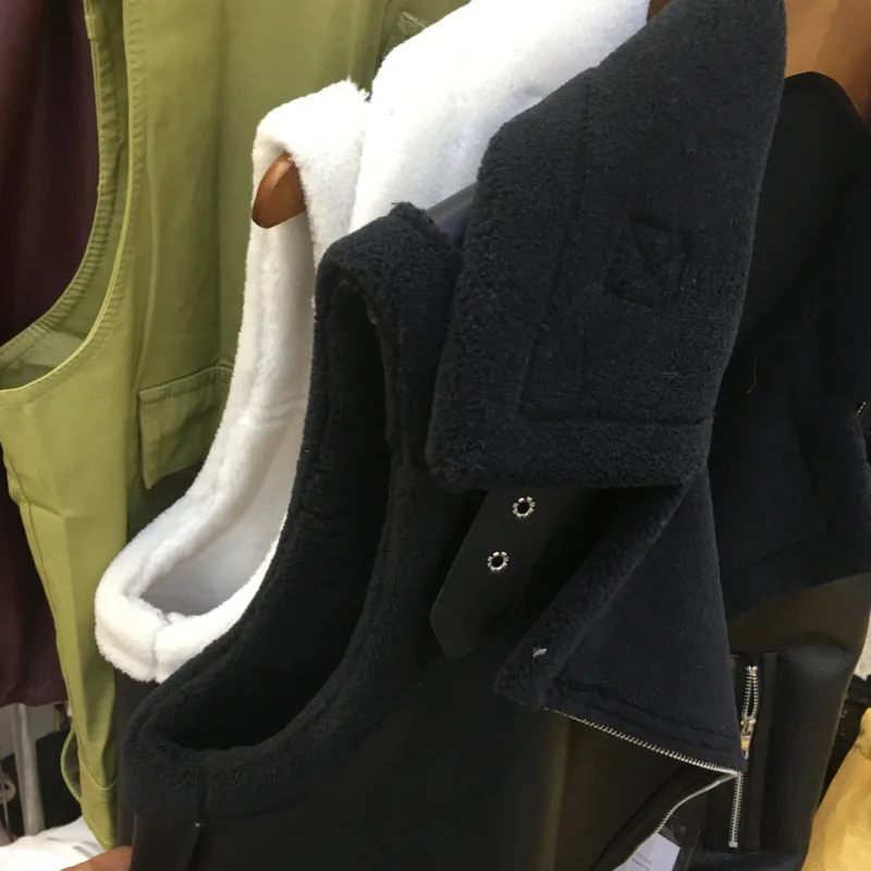 

DEAT fur and PU leather together sleeveless zippers thickness winter windproof short wide jacket female vestido WO43901L