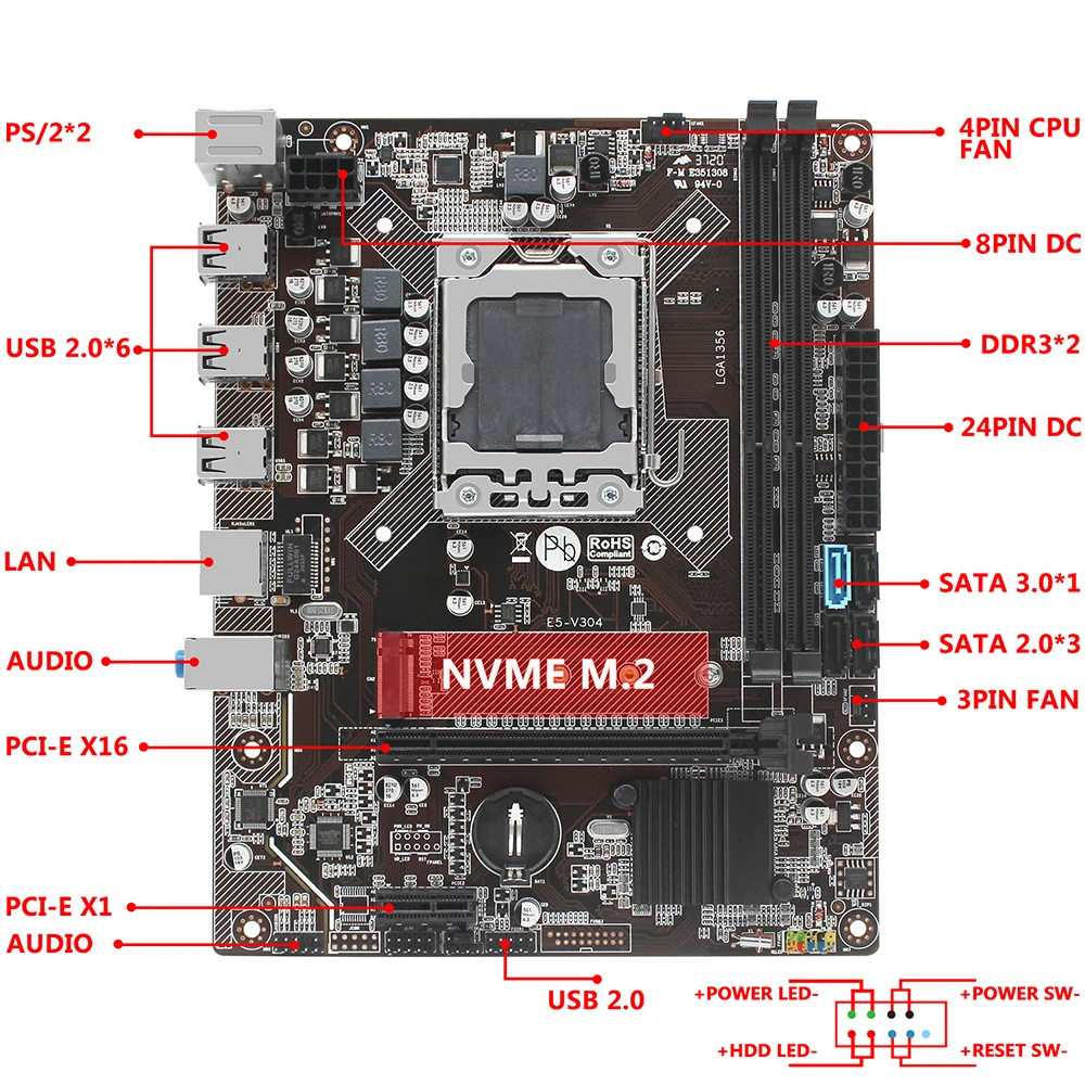 Комплект материнской платы E5 X79 LGA 1356 с процессором Intel Xeon 2440 8G(2*4 Гб) DDR3 ECC REG RAM Mico-ATX