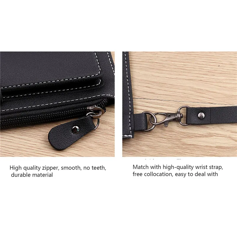 

Women PU Hand Wallet Thin Multi-card Slot with Detachable Wrist Strap Zipper Buckle Large Capacity Purse ID Credit Card Holder