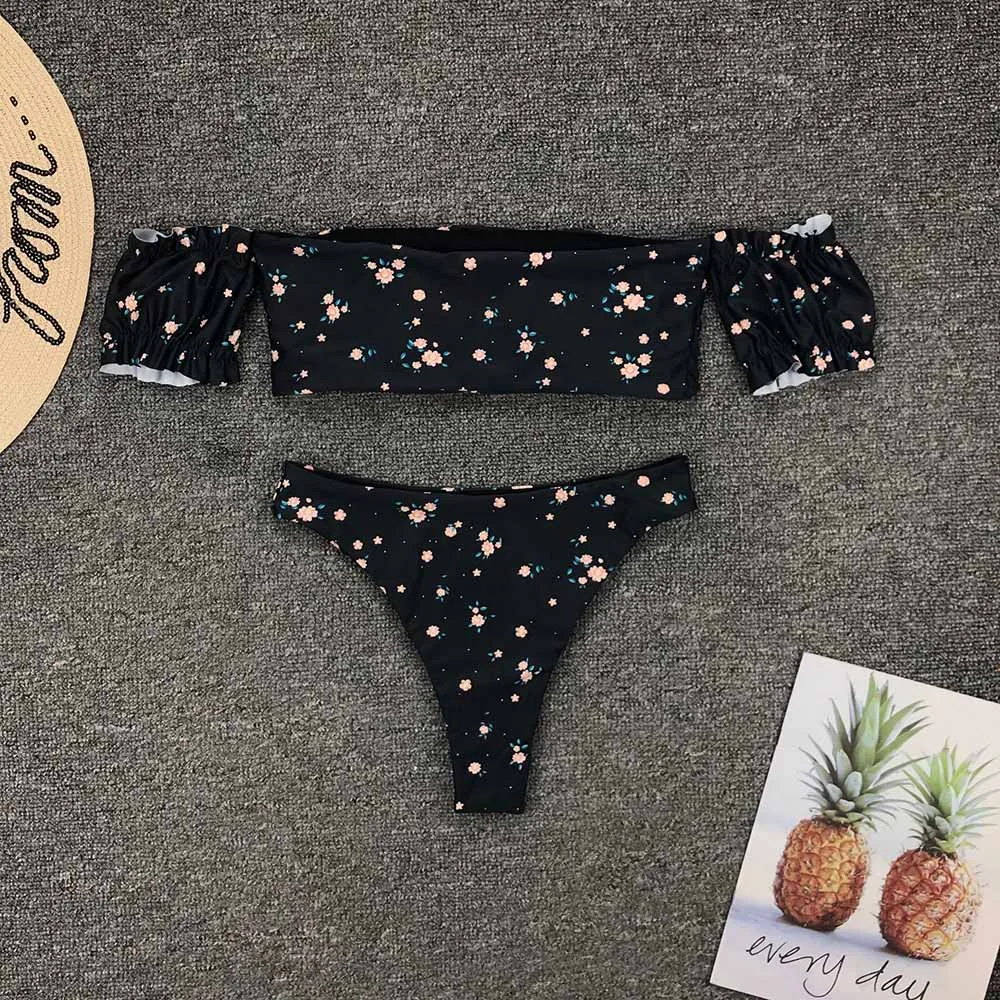 Бикини без бретелек с рюшами высокой талией сексуальный купальник бандо для