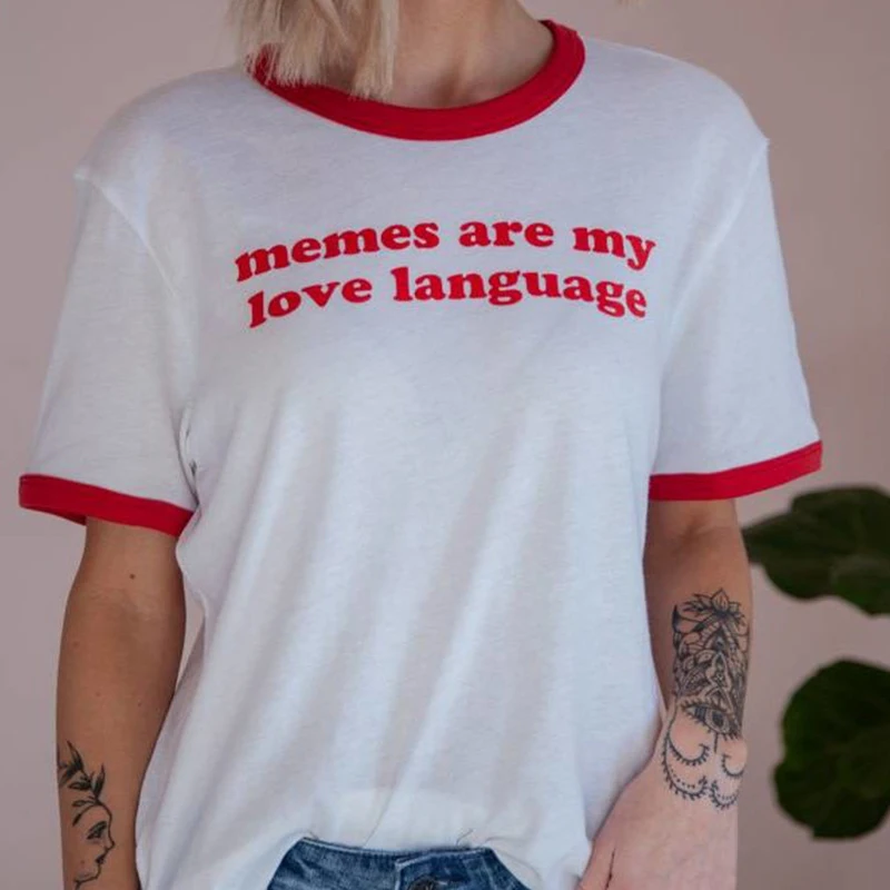 Женская футболка с буквенным принтом Memes Are My Love Language Ringer Повседневная круглым