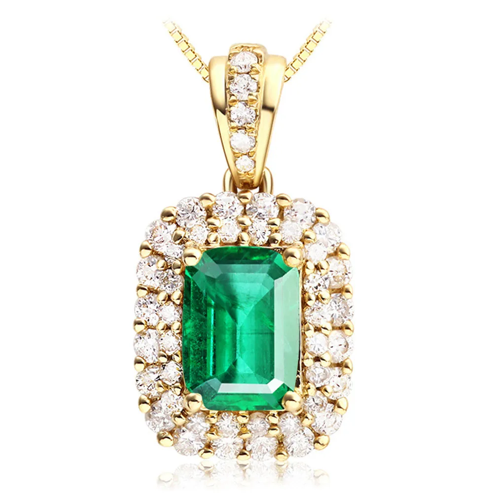 Изумруд камень кулон с зелеными кристаллами ожерелья для женщин 18k цвет