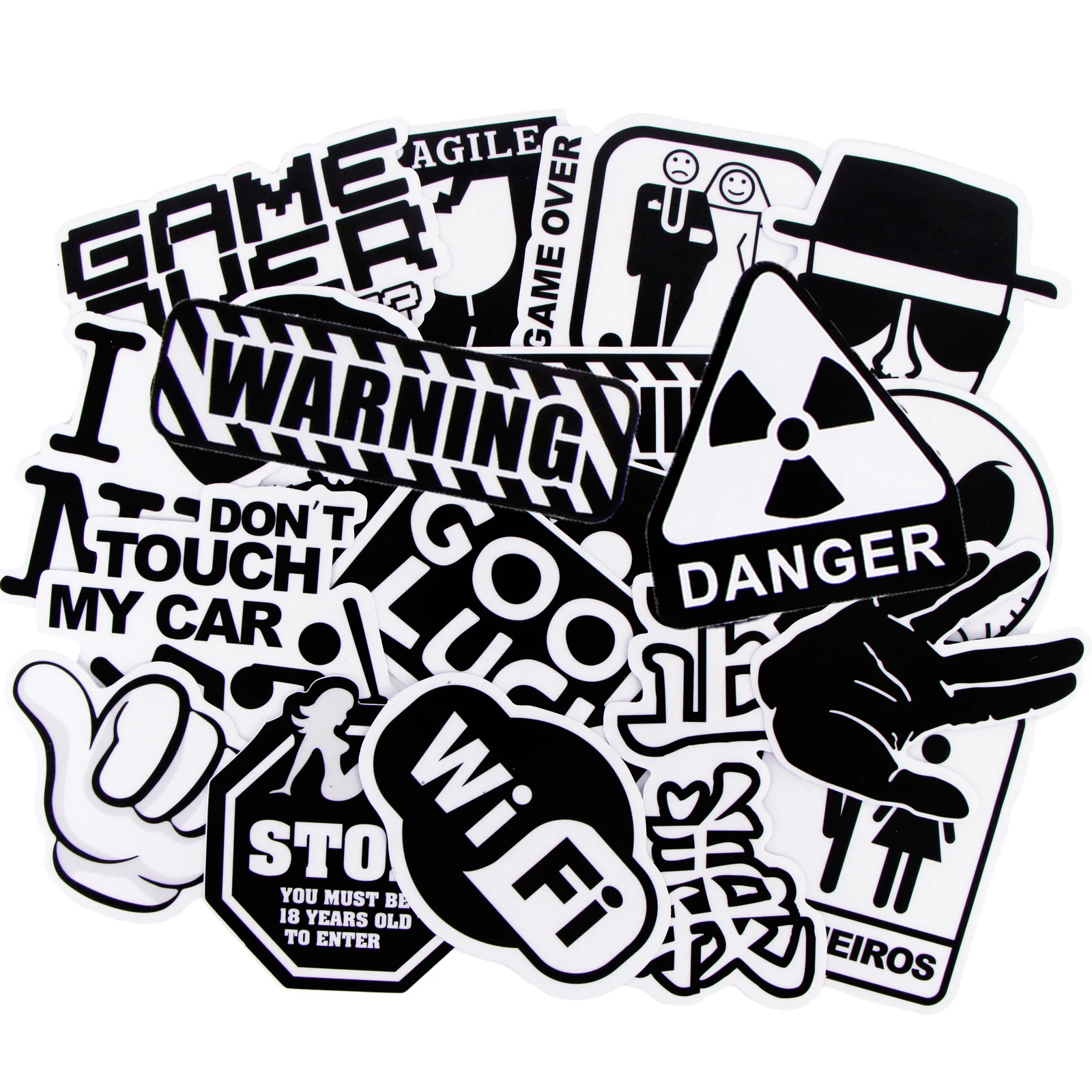 100 шт. не повторяет прозрачные черно-белые смешанные наклейки JDM для чемодана