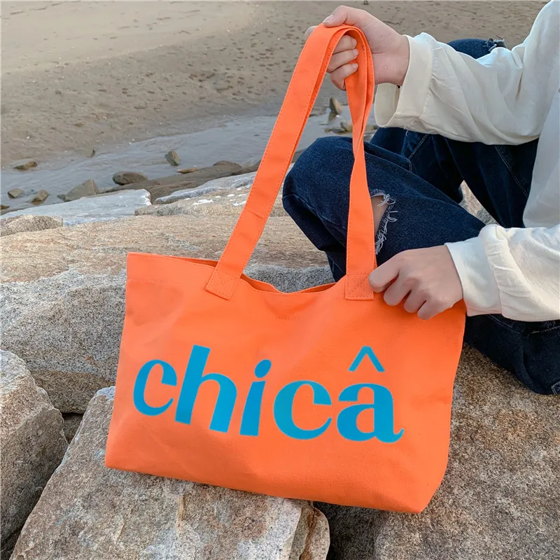 

Original Aizatly Ladies Tote Bag Retro Art 2021 Environmental Japanese Korean Alphabet Shopping Bag Leisure Cream Shoulder Bag