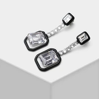amorita boutique design 925 silver square black dangle earring for women party zircon drop earrings