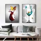 Современное абстрактное искусство, бабочка на красном винном стекле, холст, постеры и принты, настенные художественные картины для гостиной, домашний декор
