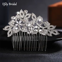 efily silver color rhinestone wedding hair comb flower crystal bride headpiece bridal hair accessories for women bridesmaid gift