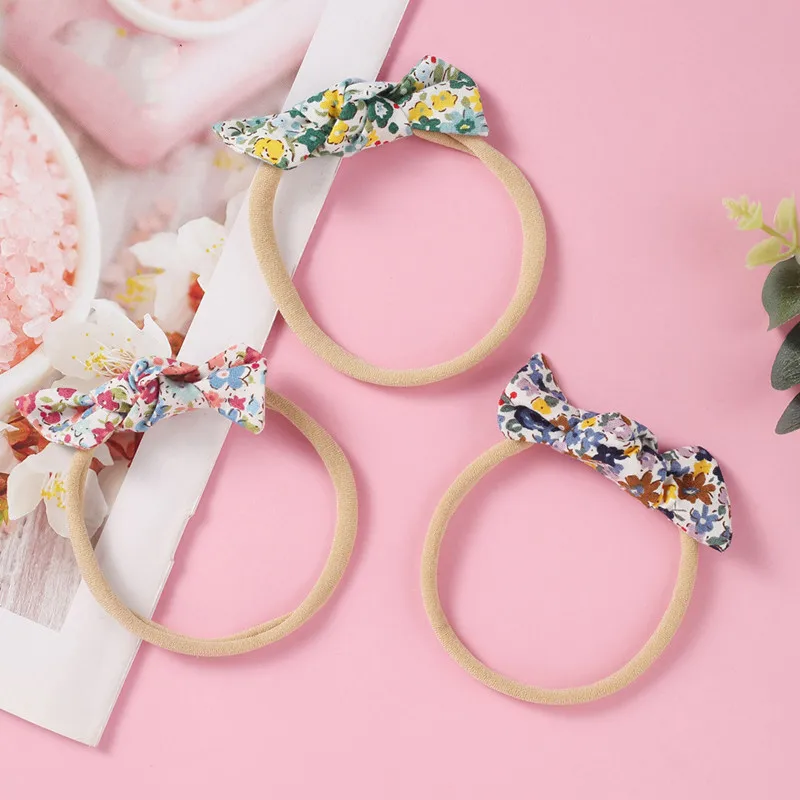 

Хлопковые банты с цветочным принтом, тонкая нейлоновая повязка на голову, банты для волос в стиле бохо, нейлоновый тюрбан для девочек, детск...
