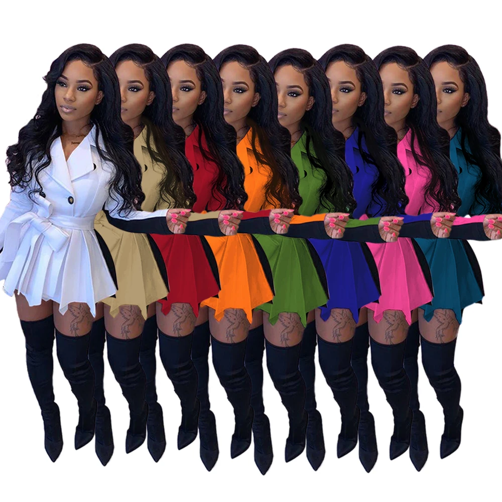 

Women Casual Coat Contrast Color Patchwork Lady's Street Style Long Sleeve Double Breasted Bow Pleated Ruffles Jackets