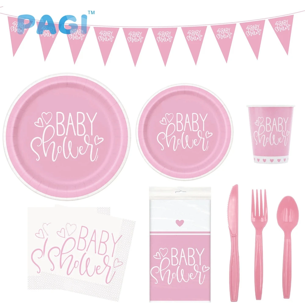 

Baby Shower Favors Disposable Tableware Set Happy Birthday Tablecloth Paper Plate Cup For Kids Gender Reveal Decoration Supplies