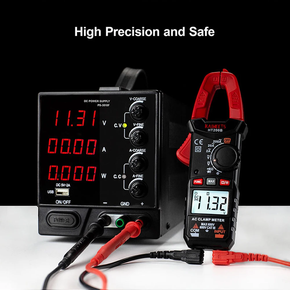 Мультиметр-зажим KAIWEETS HT200B цифровой тестер для измерения емкости и силы тока AC/DC