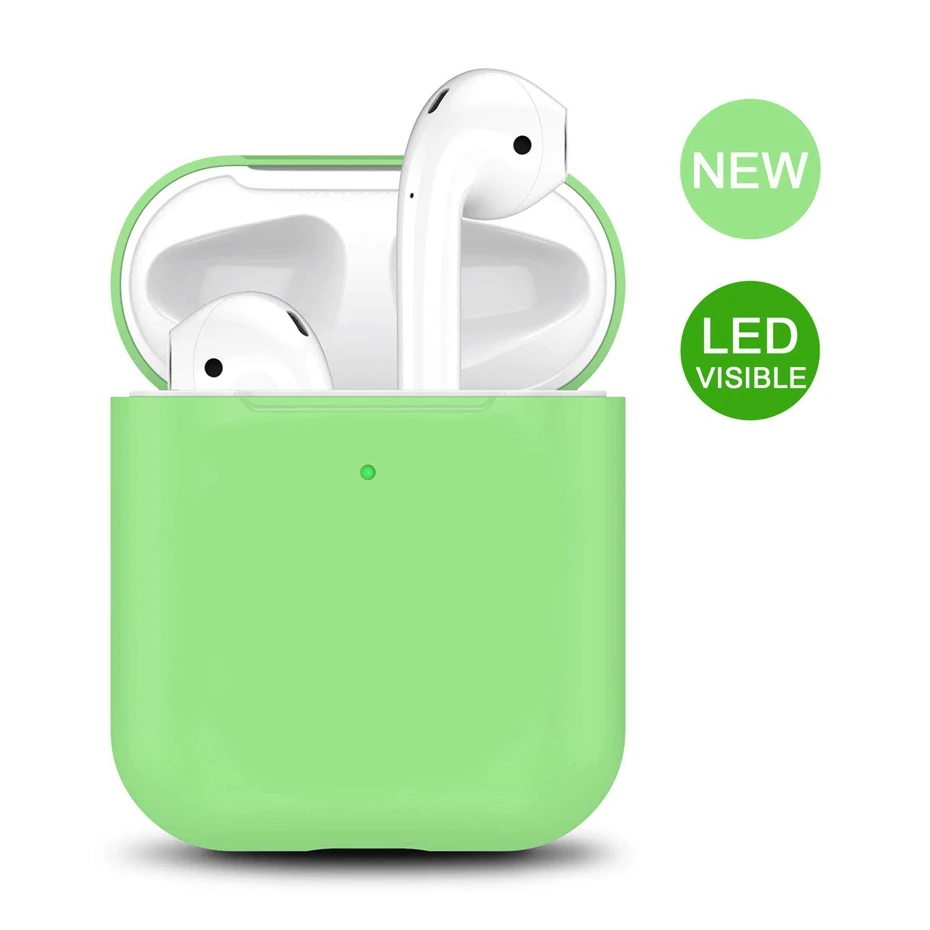 Light Green Силиконовый чехол для AirPods 2 Чехол для зарядки наушников чехол для Apple AirPods Air Pod 1 2 Bluetooth коробка гарнитура защитный чехол - Цвет: Light Green