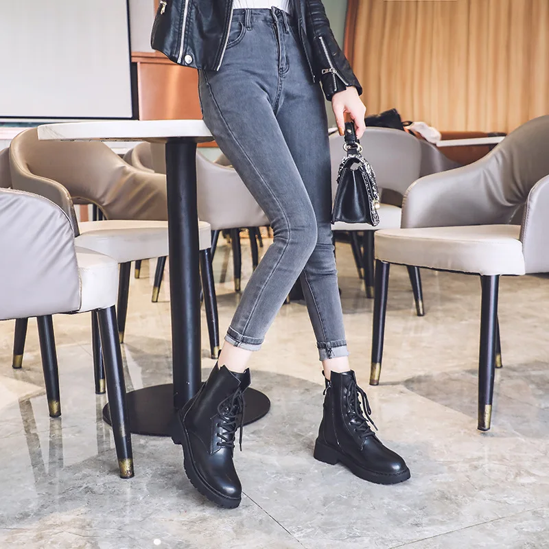 

Women Ankle Boots 2021 Ladies Boots Platform Shoes Winter For Female Boots Genuine Leather Cowboy Female Motorcycle Chunky Heels