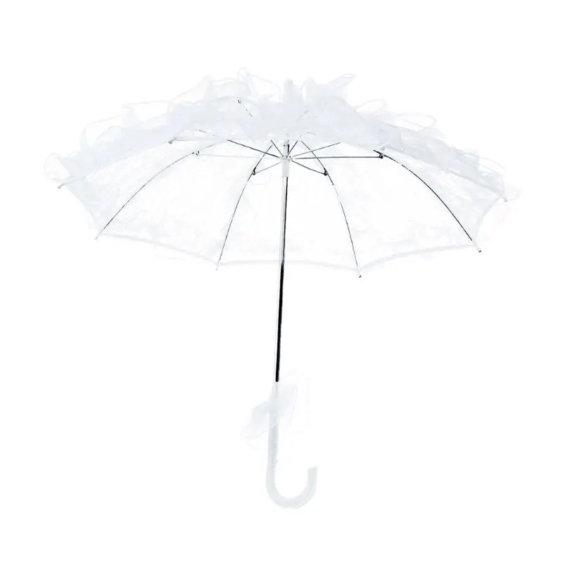 

New Womens Western Style Hollow Out Floral Lace Umbrella Wedding Bridal Manual Opening Fleur Parasol Ruffles Trim Romantic