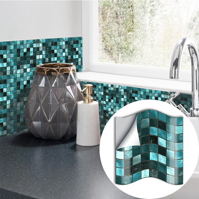 

25Pcs Bathroom Mosaic Sticker Waterproof Tiles Home Decoration Accessories Living Room Wallpaper Kitchen Wall Stickers