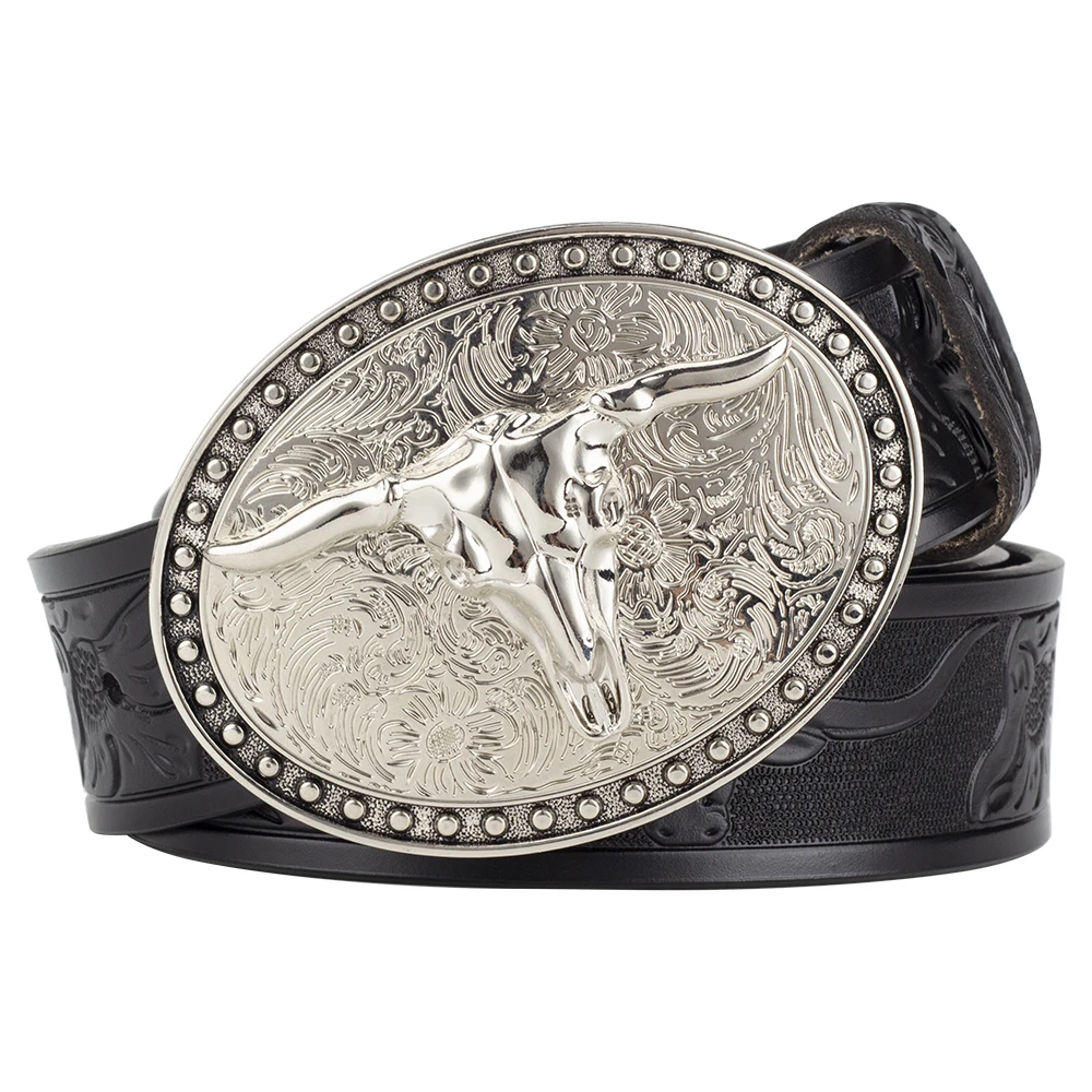 

Men's Belt Western Denim Decoration Cowboy White Cow Buckle