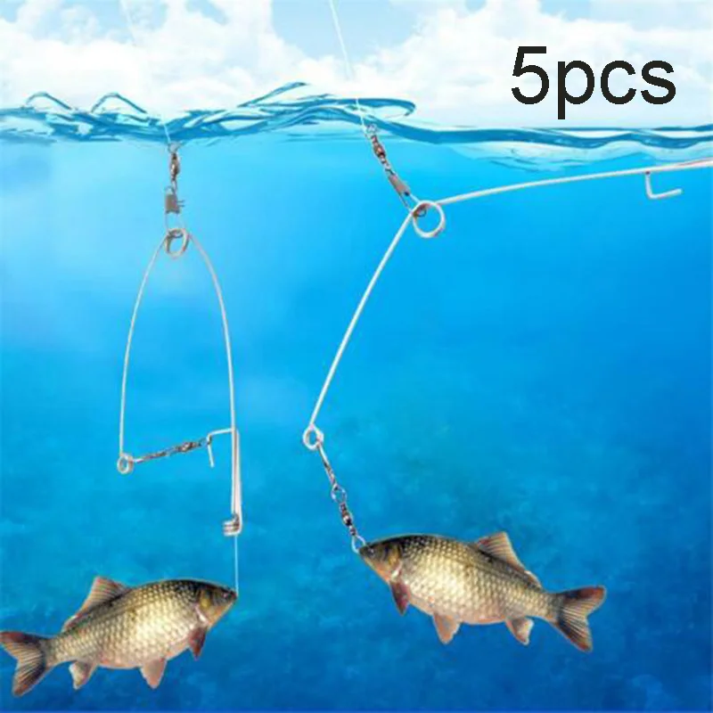 

New 5Pcs Smart Kingfisher Stainless Steel Hook Trigger Spring Fishing Setter Bait Bite Triggers the Catch Fish Automatically