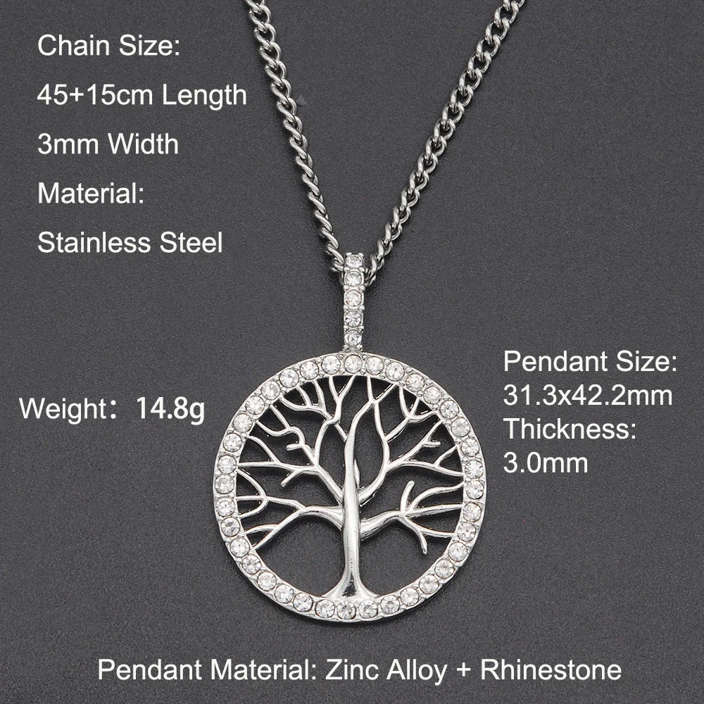 Trendy Crystal Pendant Necklace with Tree of Life Designed for Hip Hop Style - Bling Bling Iced Out Jewelry; Perfect for Drop Shipping and Wholesale Orders. image 2