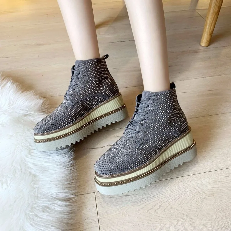 Women Leather Shoes High-top Vulcanized Crystal Sewed Rhinestone Hot Sale Girls Beautiful Sneakers New Designs N10-21 | Обувь