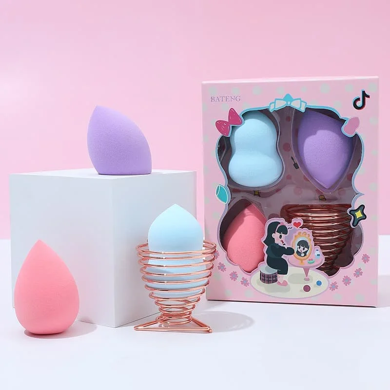 

Makeup Sponge 3-piece Set-Beauty Sponge Foundation Mixing Sponge and Egg Sponge Mixing Stand, perfect for liquid, cream etc..