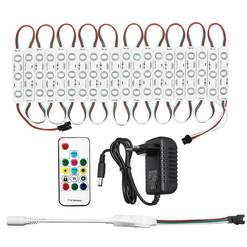 20 шт. WS2811 DC12V 3 светодиодный 5050 RGB SMD СВЕТОДИОДНЫЙ модуль полоса светильник на переднее окно знак+ 14 ключей дистанционного управления - Цвет: Module Strip Set