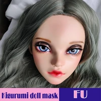 fufemale sweet girl resin half head kigurumi mask with bjd eyes cosplay japanese anime role lolita mask crossdress doll