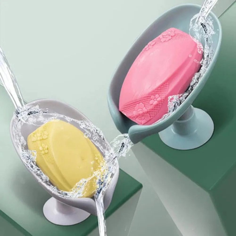 

1PCS Soap Dish Non-Slip Sink Drain Rack Leaf Soap Box Tray Bathroom Suction Cup Bathroom Products Portable Soap Box