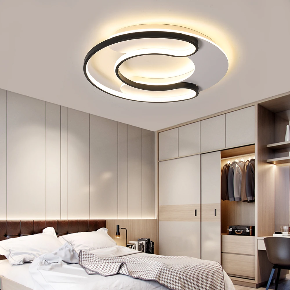 

Modern LED Round Ceiling Light with Remote Black Dimmable Lamp Acrylic Chandelier Lighting for Bedroom Living Room Kitchen Loft