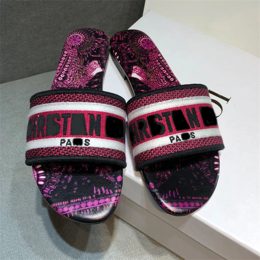 

Slippers For Women 2021 New Summer Fashion Flat Bottomed Slippers Fine Embroidered Lettered Upper Wear Outside For Leisure
