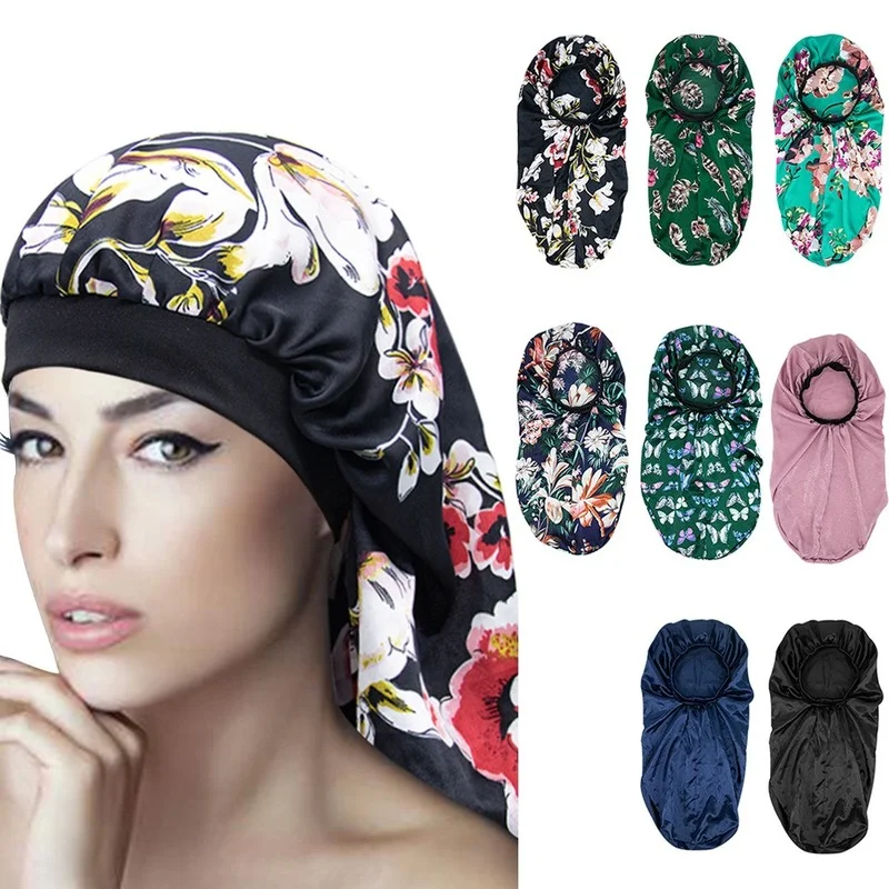 

Women Hats Fashion Multi-functional Hot Selling Long Tail Silk Sleeping Cap Beauty Salon Home Hat New Lady Hair Bath Cap 510