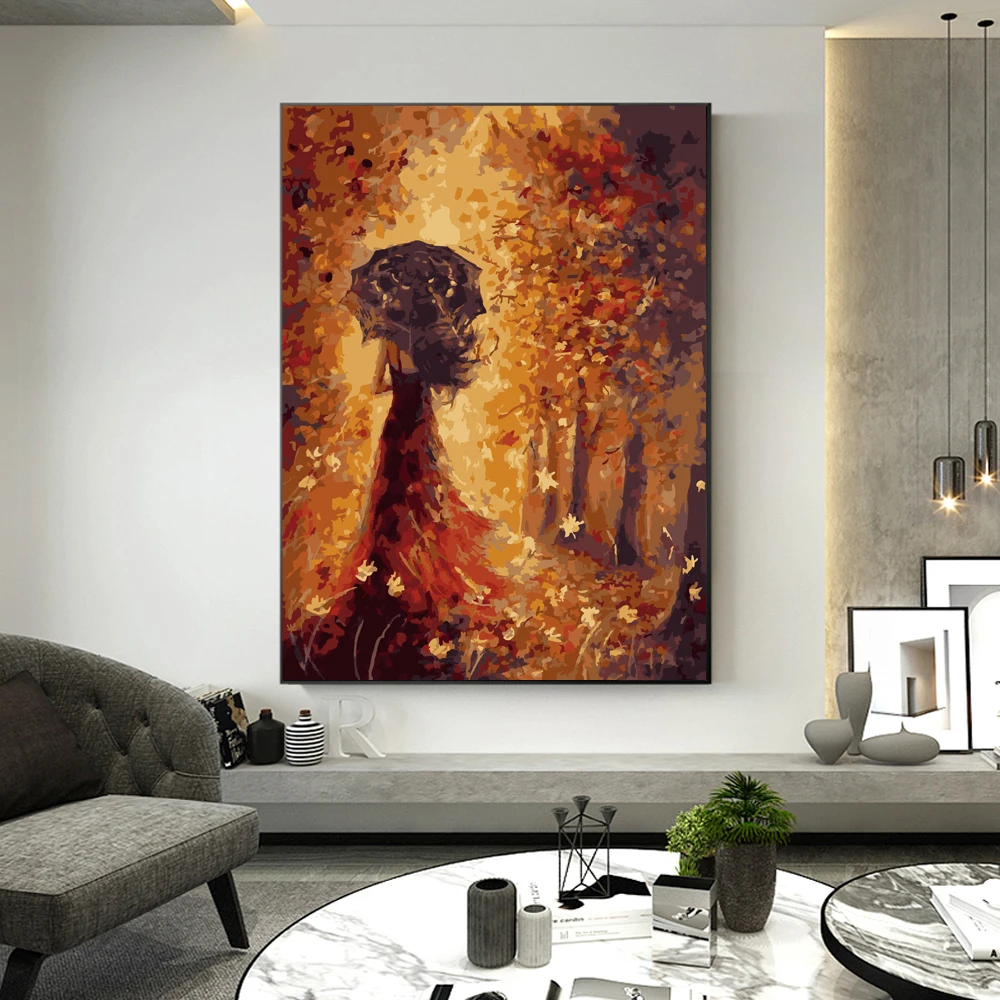 Абстрактный кленовый лист девушка картина маслом на холсте плакаты и принты