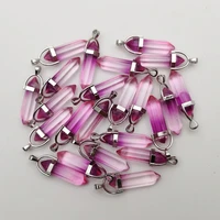 fashion glass electroplated pink crystal pillar pendants necklaces for making jewelry charm pendulum accessory 24pcslot