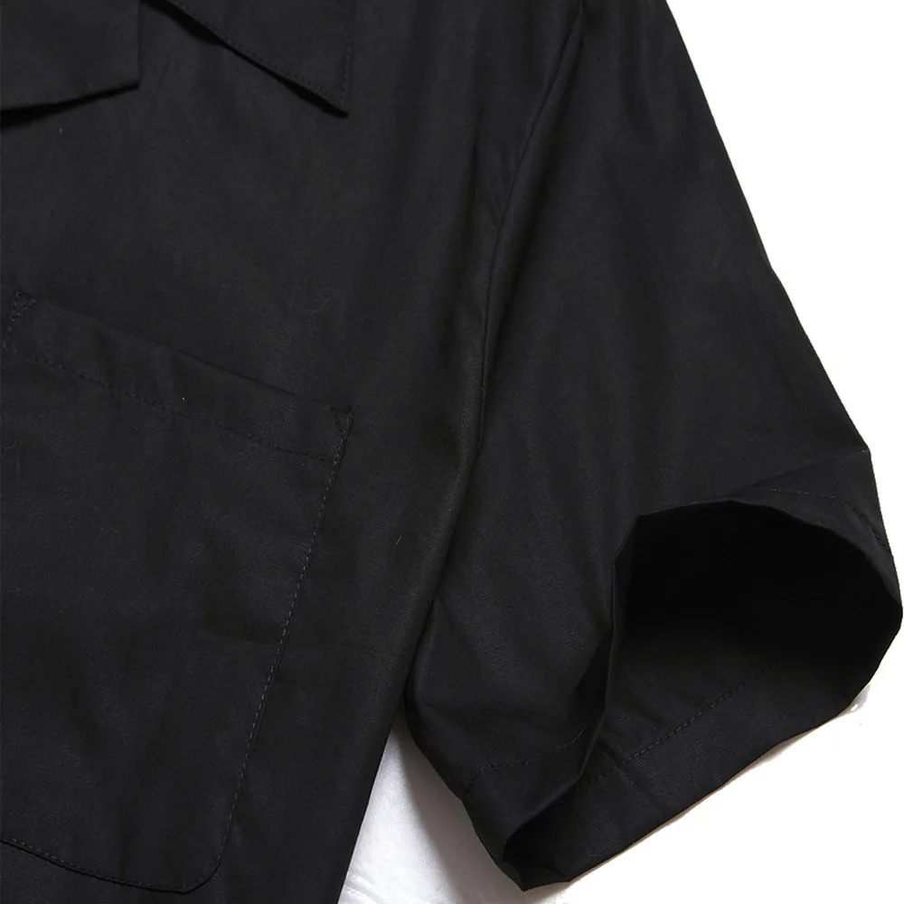 

Fashion Original Design Casual Shirt Punk Style Cotton Men's Music Stitching Tie-Style Short-Sleeve Mens Shirts US size