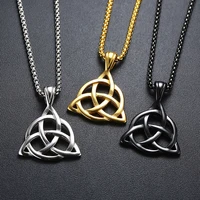 lucky triquetra trinity knot charm pendant necklace stainless steel irish jewelry for men unisex