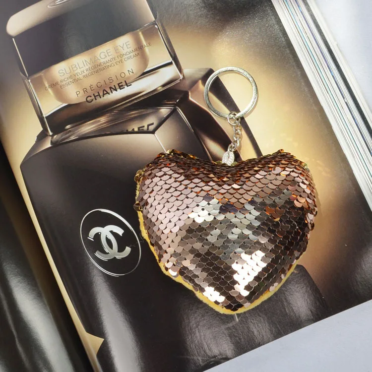 Материал с пайетками Персиковое сердце дизайн русалка хлопок брелок сумка кулон