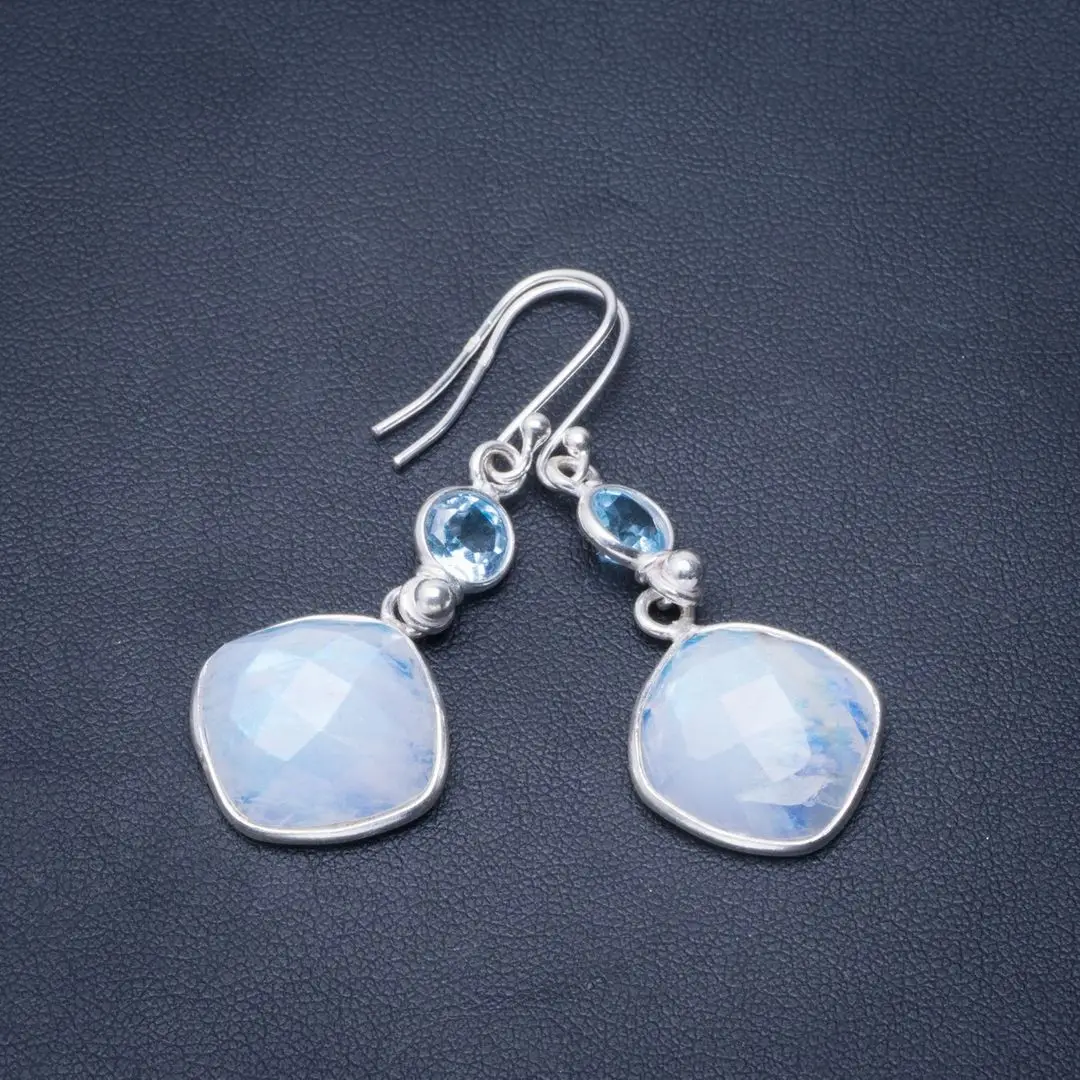 Натуральный Радужный Лунный Камень и голубой топаз ручной работы уникальный 925