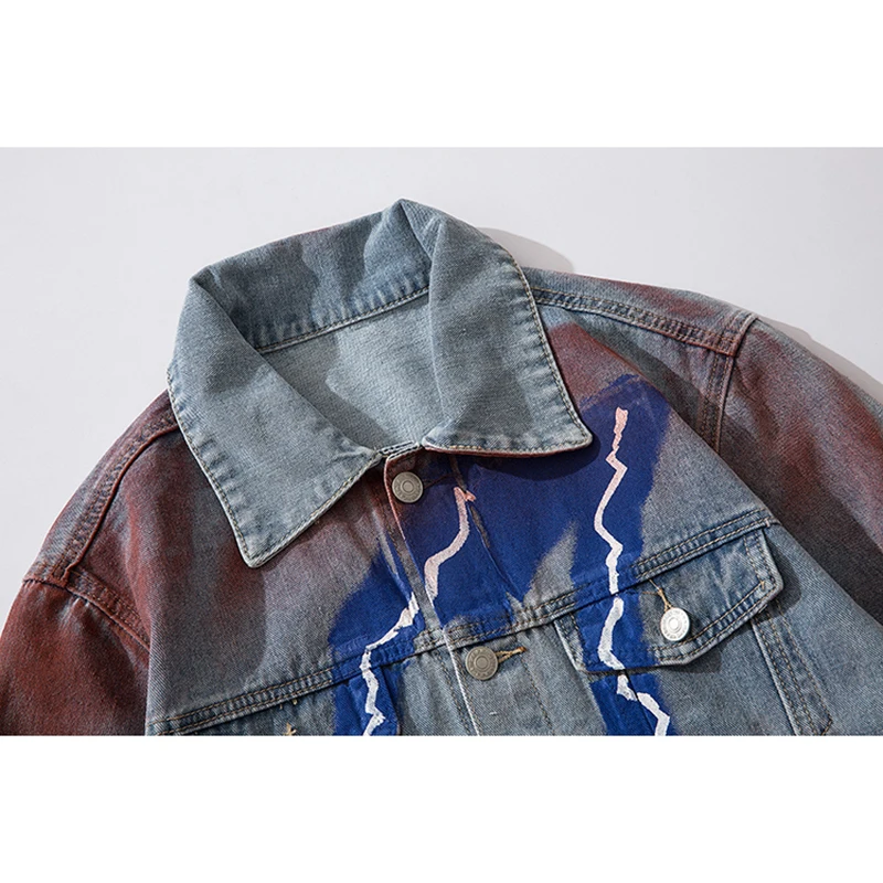 Мужская джинсовая куртка с принтом молнии ковбойская однобортная хип хоп и