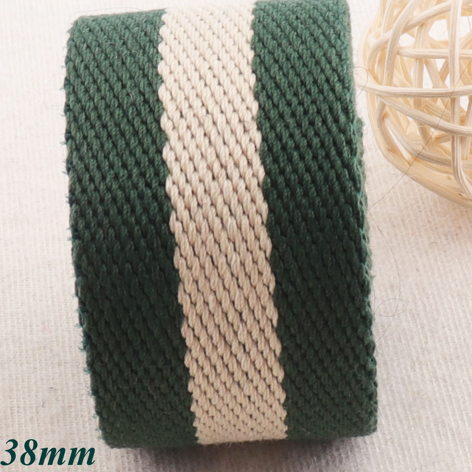 Хлопковая тесьма 1 1/2 дюйма лента в зеленую и бежевую полоску для ключей ручки